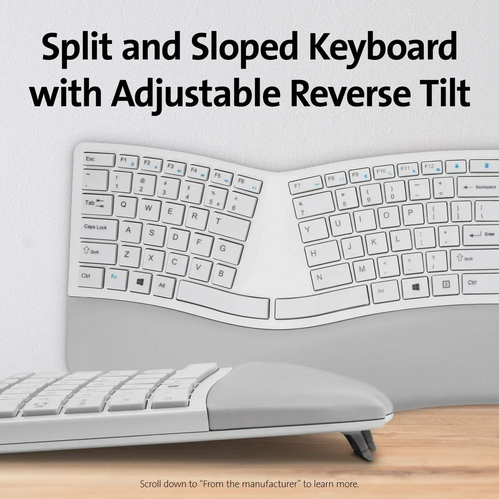 Kensington Pro Fit Ergo Wireless Keyboard Mouse Combo Grey Split Wrist Support